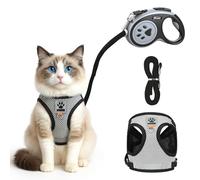 AUYAO Cat Harness and Lead Set Escape-Proof Kitten Harness with Retractable Cat Lead 5m/16.4 Ft Automatic Puppy Leash with Reflective Vest Adjustable Harness Lead Set for Garden Walking(M)
