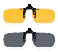 AUYAO Clip On Sunglasses, 2 Pcs Polarized Lens Fit over Prescription Glasses, Polarised Flip Up Fit Sunglasses, Polarised Night Driving Glasses Clip on Anti Glare for Men Women