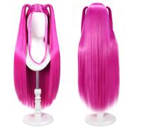 AUYAO Demon-Hunters Mira Cosplay Wig Rose Red Hair Extensions Kpop Braid Ponytail Wig Anime Costume Cosplay Wig Mira Long Straight Hair Synthetic Wigs for Women and Girls Cosplay Halloween Stage Party