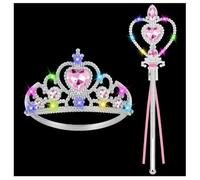 AUYAO Elsa Princess Dress Up Accessories Set Light Up Princess Tiara Set with Crown and Wand 2PCS Elsa Costume Jewellery Toys Elsa Princess Dress Up for Girls Birthday Party Halloween Cosplay(Pink)