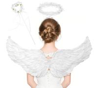 AUYAO Fairy Wings Angel Wings White Angel Costume Fallen Angel Feather Wing with Halo and Magic Wand Swallow Wing Costume Fancy Dress for Party Halloween Christmas Cosplay(Medium)