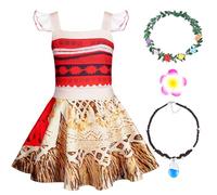 AUYAO Girls Moana Costume Adventure Princess, Princess Fancy Party Dress Up Outfit, Moana Princess Costume Set for Adventure Theme Party, Ocean Princess Dress for Birthday Halloween Cosplay(140)