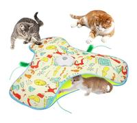 AUYAO Interactive Cat Toy Hide and Seek Interactive Cat Toys Touch-Activated Kitten Toy Moving Concealed Wand Feather 3 in 1 Automatic Exercise Toys for Indoor Bored Adult Cats(Yellow Alarm Clock)