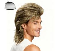 AUYAO Khaki Mullet Wigs Pop Rock Wigs 80s Outfit Disco Hippie Costume 60s 70s Hippy Fancy Dress Mens Accessories Novelty Men Afro Wig Mens & Womens Pop Hippie 70s Disco Halloween Fever Hair