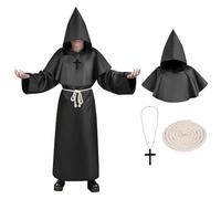 AUYAO Kid Monk Costume, Children Cloak Robe Cosplay Fancy Dress, Kids Medieval Hooded Robe Priest Outfits Renaissance, Kid Hooded Cloak Knight Vintage Wicked Costumes Halloween Carnival Cosplay(Black)