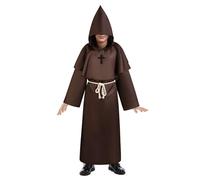 AUYAO Kid Monk Costume, Children Cloak Robe Cosplay Fancy Dress, Kids Medieval Hooded Robe Priest Outfits Renaissance, Kid Hooded Cloak Knight Vintage Wicked Costumes Halloween Carnival Cosplay(Brown)