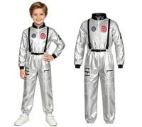 AUYAO Kids Astronaut Costume Unisex Silver Astronaut Space Suit Children's Spaceman Jumpsuit Space Adventure Outfit Astronaut Pilot Suit Fancy Dress Costumes for Halloween World Book Day Carnival(M)