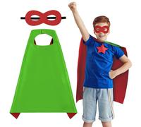 AUYAO Kids Cape Double-Sided Dual-Color Cape, Party Costume Cloak Mask Set Outfits with 1 Pc Felt Mask, Masquerade Cosplay Reversible Cloak Dressing up Halloween Christmas for Boy(Bright Red+Green)