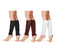 AUYAO Knitted Leg Warmers for Women Girls, Boot Cuffs Warm Knee Warmers, Ladies 80s Plain Ribbed Leg Warmers, Women Knit Leg Warmers for Skating Yoga Accessories (3Pcs-Black&White&Coffee, one size)
