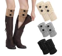 AUYAO Leg Warmers for Women, 4pcs Winter Knitted Leg Warmers, Solid Color Winter Warm Boot Cuffs, Soft Ankle Warmers, Various Occasions, Black + Light Grey + Beige + Khaki, 9 inches