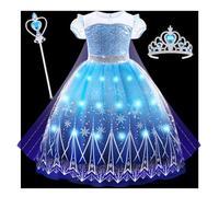 AUYAO Light up Princess Dress for Girls, Kids Dress Up Princess Elsa Costumes, Ice and Snow Princess Dress, Princess Fancy Dressing up for Party Halloween Christmas Carnival Costumes Outfits(140)