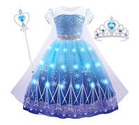 AUYAO Light up Princess Dress for Girls, Kids Dress Up Princess Elsa Costumes, Ice and Snow Princess Dress, Princess Fancy Dressing up for Party Halloween Christmas Carnival Costumes Outfits(110)