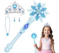 AUYAO Light Up Snowflake Wand Set LED Glowing Fairy Princess Wand Light Up Wand LED Fairy Stick with Necklace Earrings Crown for Kids Party Favors Costume Cosplay Pretend Play Christmas Birthday(Blue)