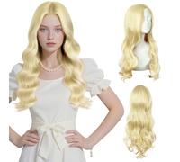 AUYAO Long Wave Wig for Women Synthetic Fiber Long Wavy Hair Wig Middle Part with No Bangs Curly Hair Wigs Fancy Dress Synthetic Hair for Party Costume Anime Halloween Christmas Carnival(Linen)