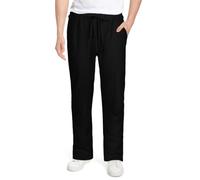 AUYAO Men Linen Trousers, Men Long Summer Casual Loose Lightweight Breathable Pants, Man's Lounge Beach Pants with Elastic Waistband, Workout Running Jogging Drawstring Linen Trousers for Man(Black-L)