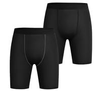 AUYAO Men's 2 Pcs Compression Base Layer Shorts, Black, L, Solid, Breathable, Stretchable, Cycling, Running, 2 Side Pockets, 7 Inch Inseam, Regular Rise, Boxer Shorts