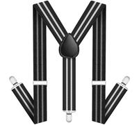 AUYAO Men's Striped Suspenders, 2.5 cm Wide Elastic, Adjustable Y-Shape, Black and White Striped, 3 Clip