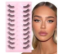 AUYAO Natural Half Lashes Half False Eyelashes,10Pcs Cat Eye Wispy False Eyelashes Clear Band 3D Faux Mink Lashes Eyelash Clusters, Black Fake Lashes Lash Extensions Wispy Cluster Lashes