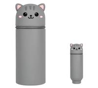 AUYAO Telescopic Pencil Case 2-in-1 Soft Silicone Case Retractable Silicone Pencil Case Small Stationery Case Standing Pen Holder Pop Up Pencil Box for School Students Teens Girls Boys(Cat Style)