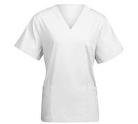AUYAO Womens Hospital Uniform Nurse Top Uniforms Scrub Top, White Nurse Uniform Workwear Doctor Nurse Dress, V Neck Line Regular Fit Top with Short Sleeves for Dental Nurse Vets Elderly Carers(S)