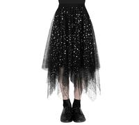 AUYAO Women's Irregular Elastic High Waist Tulle Skirt - Layered Ballet Tutu for Prom, Daily, Carnival - A-Line Midi Mesh Design