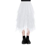 AUYAO Women's Tulle Skirt, Ladies Irregular Elastic High Waist Layered Skirt, Women Tulle Tiered Layered Skirt Ballet Tutu Prom Party, Mesh A-line Midi Skirt for Women Girl for Daily, Prom, Carnival