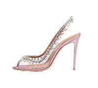 AUYBGGKEE Transparent High Heels with Rhinestone Sandals Women's Sexy Slingback Stilettos Comfortable Wedding Shoes (Pink, 4.5 UK)