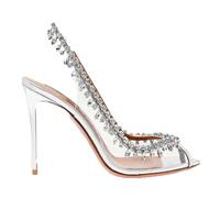 AUYBGGKEE Transparent High Heels with Rhinestone Sandals Women's Sexy Slingback Stilettos Comfortable Wedding Shoes (Silver, 6.5 UK)