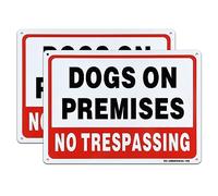 AUYKTE 2 Pack Dogs On Premises Sign, No Trespassing Sign, 10 x 7 Inches .040 Aluminum Reflective Metal, Weather Resistant, Waterproof, Easy to Mount