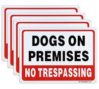 AUYKTE 4 Pack Dogs On Premises Sign, No Trespassing Sign, 10 x 7 Inches .040 Aluminum Reflective Metal Sign, Weather Resistant, Waterproof, Easy to Mount