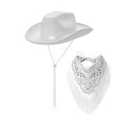 AUYXSSZ Dynamic Cowboy Hats With Bandanas Beautiful Props For Photoshoots And Performances Fancy Dress Up Rave Caps Disco Halloween Headgear Hiking Bridesmaid, White, 40x33x14cm