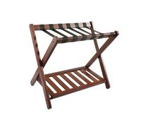 AUYXSSZ Guest Room Bamboo Luggage Rack With Storage Shelf Two Layer Storing Luggage Accessories With 6 Sturdy Nylon Straps Rack With Storage Shelf Bamboo, Brown, 68x45x55cm
