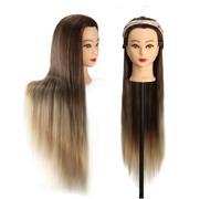 Auzass Hairdressing Head, 28Inch Styling Head 100% Synthetic Hair Mannequin Head, Hairdressers Training Head Dolls Head for Girls Kids with Table Clamp+Braid Set (Brown to Deep Gray)
