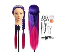 Auzass Hairdressing Head, 28Inch Styling Head 100% Synthetic Hair Mannequin Head, Realistic Silky Ombre Hairdressers Head Dolls Head for Girls Kids Stylists with Table Clamp+Braid Set