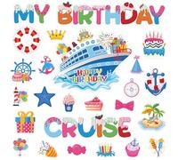 Auzesto 25Pcs Whimsical Birthday Cruise Door Magnets, Cruise Ship Party Magnets, Magnetic Stickers for Refrigerator, Cabin, Car, Home Decor