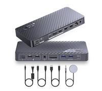 AV Access Docking Station Dual Monitor for Laptop & Desktop, KVM Switch 2 Monitors 2 Computers with Ethernet, EDID, 4K@60Hz Dual Display, 4xUSB, 1xUSB-C, Power Supply for Laptop, Audio, SD
