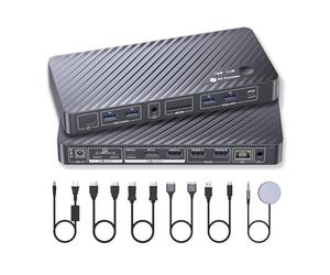 AV Access KVM Switch Docking Station for MacBook, USB-C KVM Switch 2 Monitors 2 Computers, 4K Dual HDMI Displays, 1 Laptop + 1 Desktop Switching, Ethernet, 100W Power Delivery, Edie Emulation