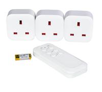 AV:Link Remote Control Plug Socket UK Set of 3 Wireless Remote Control Sockets with Smart Plug Remote, 30m Range, 13A Power Switch for Lights, TV & Home Appliances