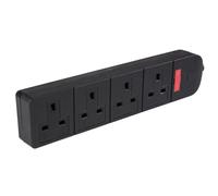 AV:Link Rewireable Trailing Socket Without Cable Heavy Duty UK 4 Gang Black