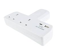 AV:Link T-Shape 2 Way Plug Adapter with 2 USB Ports, Double Plug Adapter UK, Multi Socket Extension Plug, Flat Wall Adapter, Compact USB-C Fast Charging Power Extender, BS1363 Compliant