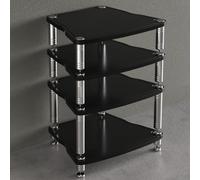 AV Ma Stand 4 Tier TV & Game Console Rack Shock Absing Feet Open Design Easy Assembly Carbon Steel Sturdy & Slish Black (65x55x82cm)