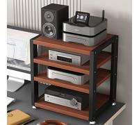 AV Media Stand - 3/4 Tier Wooden Corner Console Cabinet, Audio-Video Shelving, Game Storage Tower, Stereo Rack & CD Player nizer, Modern Home Office End Table (Black/Teak)