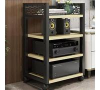 AV Media Stand, Adjustable Multi-Tier Audio Rack with Open Shelves for HiFi Storage, Floor-Standing Tower for Stereo Components and Gaming Consoles