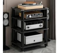 AV Media Stand Audio Rack Open Design DVD Shelf | Multi-Layer Stereo Equipment Rack for Home, Office, Theater, Shock-Absorbing Foot Pegs(Black,4 Tier)