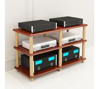 AV Media Stand with Power Strips Floor-Standing Audio Rack Gaming Shelf High Amplifier Rack for Meeting Living and Recording Rooms - Red (120x48x)