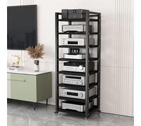 AV Media Stand with Wheel 5/6/7/8 Tier Stereo Rack Audio Cabinet Record Player Stand, Modern AV Cabinet Audio Rack Stereo Components Rack for Entertainment Stereo,Black,8 Tier W 23.6″