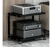 Av Media Stand With Wheels Audio Rack Record Player Shelf | Modern Stereo Duty Media Shelf with Storage for DVD AV, for Home, Office, Theater(Black,50x40x45cm)