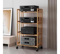 AV Stand for Record Player & Gaming Consoles Corner Multimedia Cabinet Visual Shelving Unit Wooden AV Rack Tower Stylish Entertainment Center Furniture