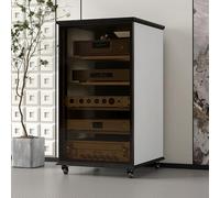 AV Stereo Media Cabinet - Solid Wood Storage with Adjustable Shelves, Movable Audio Rack, Glass Doors, Freestanding Stand, and Cooling Fan