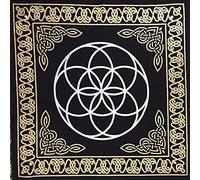 AVA Collections 36x36 Inch Altar Cloth Gold & Silver Printed on Black Cotton Fabric, Handmade Boho Spiritual Cloth for Tarot, Rituals Meditation Witchy Home Decor Table Cover (Seed of life)